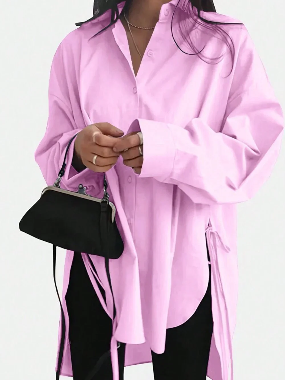 Pink Casual Women's Plus Button Front Shirt